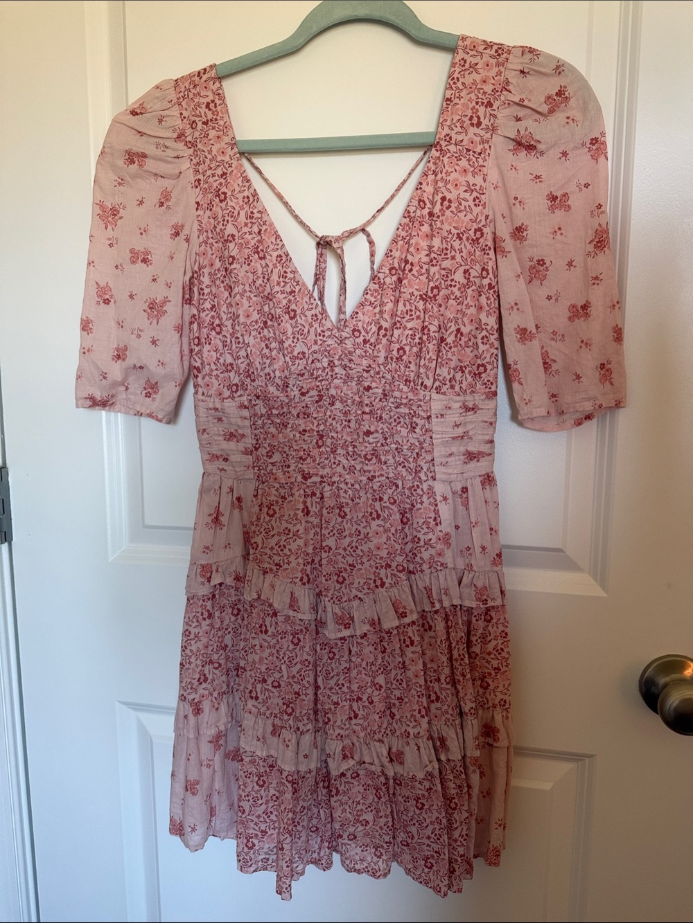 American Eagle Outfitters Dusty Pink Floral Tie-Back Mini Dress
